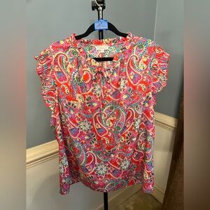 Chenault Women's Paisley Ruffle Blouse - Red and Pink